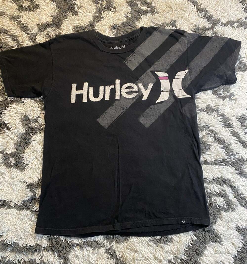 Hurley Men's Large Black Graphic Logo Cotton Regular Fit Short Sleeve T-Shirt